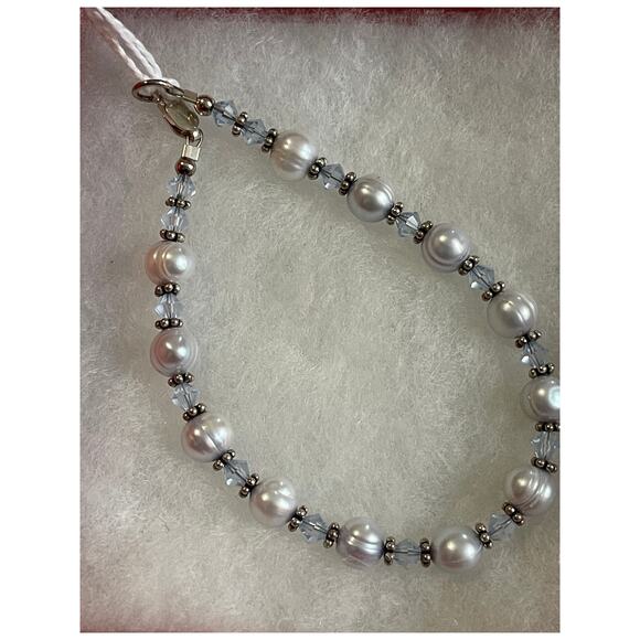 Fresh Water Blue Pearls - Handcrafted Austrian Crystal Beads Bracelet Jewelry - Picture 4 of 6